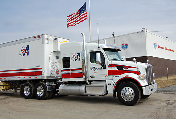 Alpont Transportation private fleet  truck is shown at Interstate Chemical Company's corporate offices.