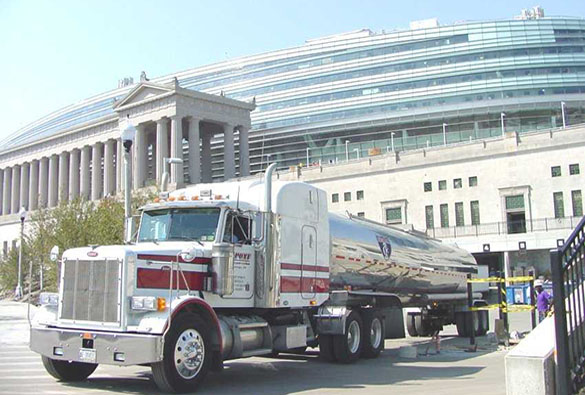 Alpont Transportation private fleet truck is shown delivering an order to a customer.